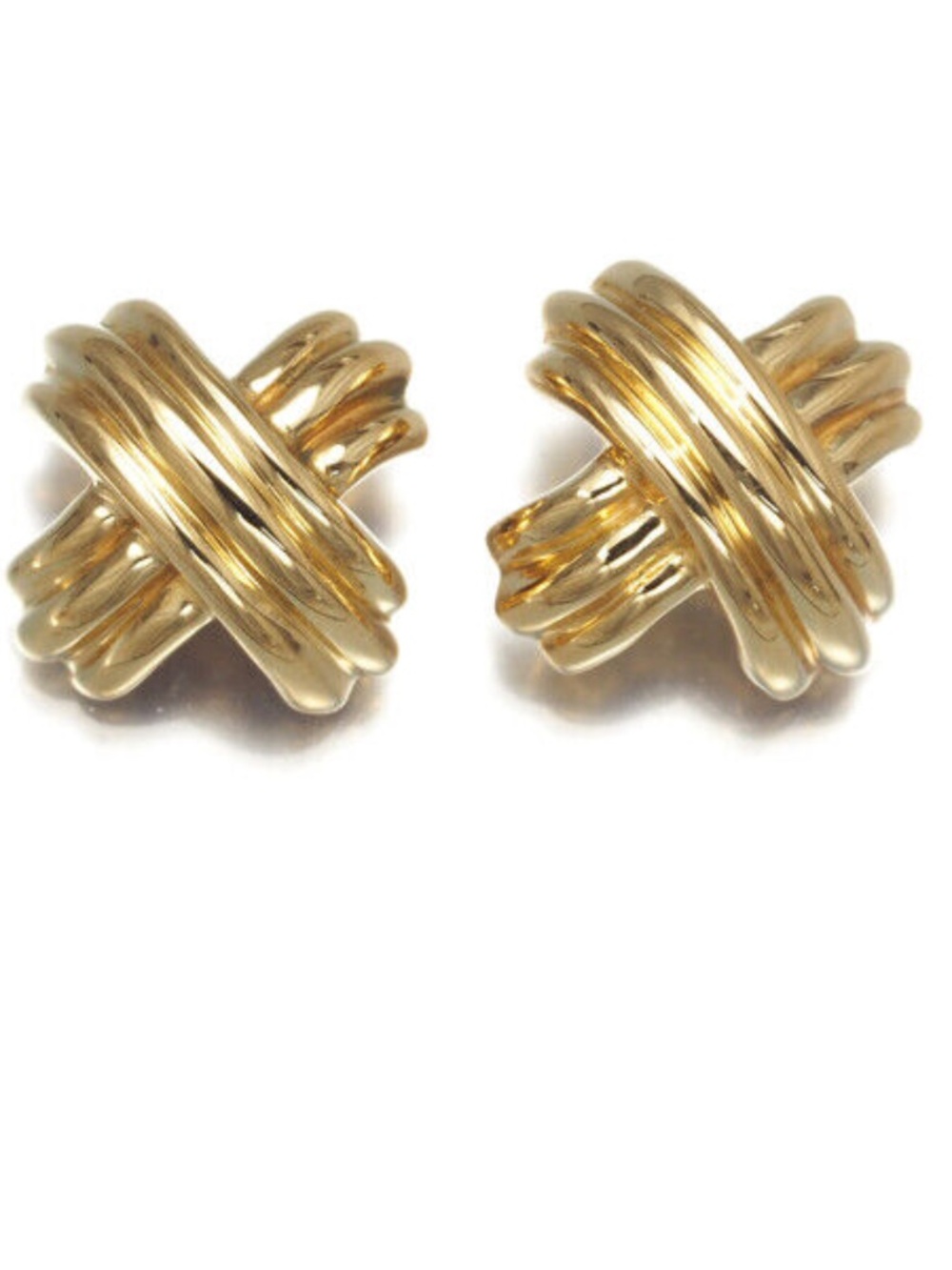 Tiffany & Co. 18K Yellow Gold 9mm Ribbed Signature X Stud Earrings